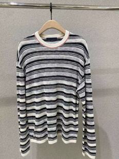 正品 亚麻细支竹节纱条纹设计感罩衫 针织衫 MBF1SWT058 2026春新品