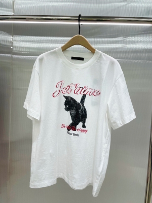 正品短袖T恤2025夏新品斑驳猫咪印花圆领白色宽松棉质MBE2TEE046