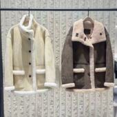 正品 外套2025冬新品 复古游牧毛绒拼接宽松高领厚实大衣MBE4COT022