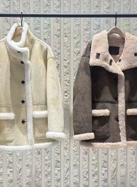 正品外套2025冬新品复古游牧毛绒拼接宽松高领厚实大衣MBE4COT022