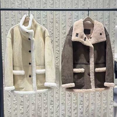 正品外套2025冬新品复古游牧毛绒拼接宽松高领厚实大衣MBE4COT022