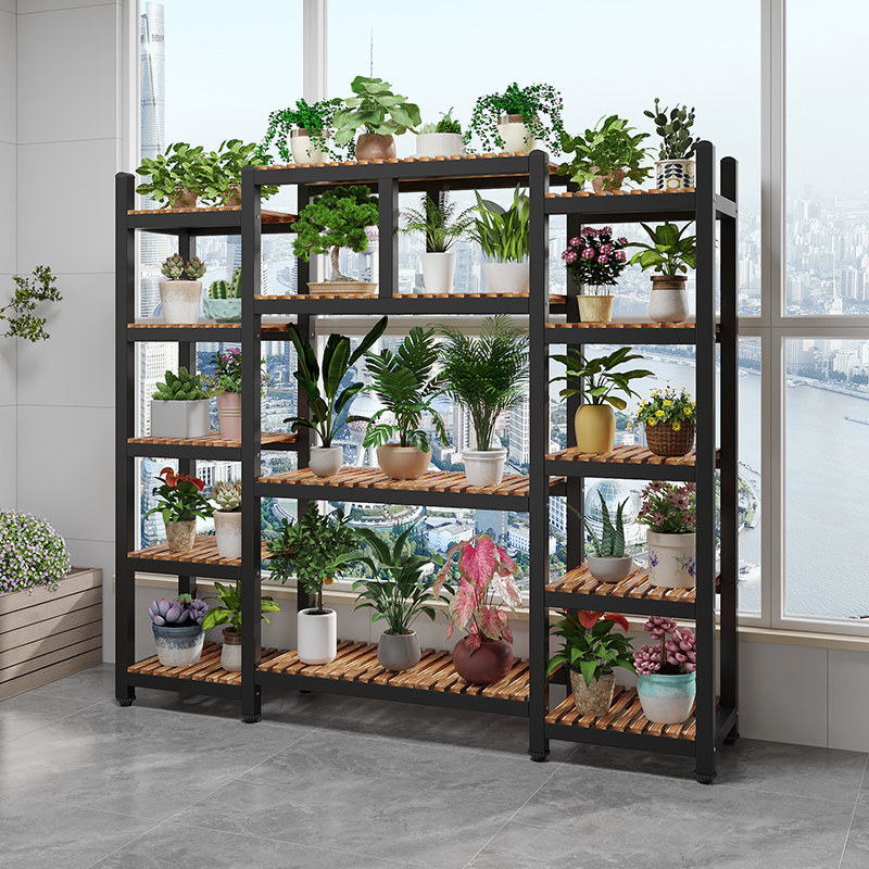 花架置物架阳台实木铁艺架子多肉室内多功能落地式简约收纳花盆架