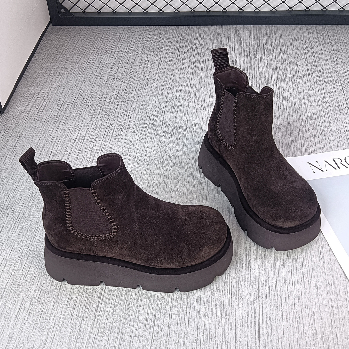 淑吟女鞋真皮加绒切尔西短靴2025年冬季松糕厚底保暖棉靴 830-5-1