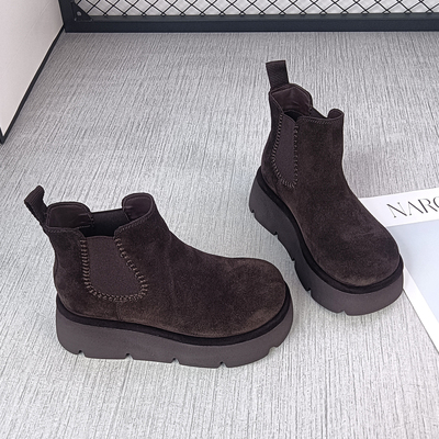 淑吟2025年冬季真皮加绒切尔西靴