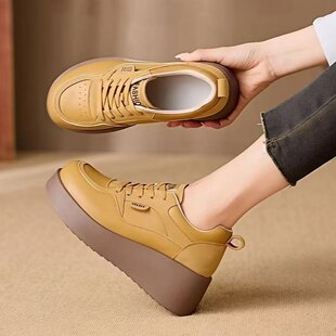 秋厚底增高7cm圆头舒适一脚蹬百搭女鞋 休闲风松糕底小白鞋 女新款