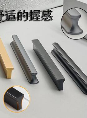 简约圆头金色整体橱柜灰色免打孔玻璃隐藏式牛角免拉手柜门拉环