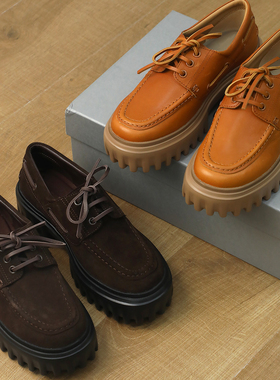 莞产！H700系列厚底增高系带乐福鞋女士休闲时尚一脚蹬松糕底单鞋