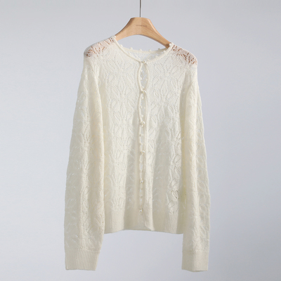 法式镂空翻花亮片纱针织开衫女