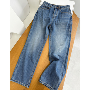 女 拖地裤 进口CONE DENIM长绒棉面料 简约Row复古水洗直筒牛仔裤