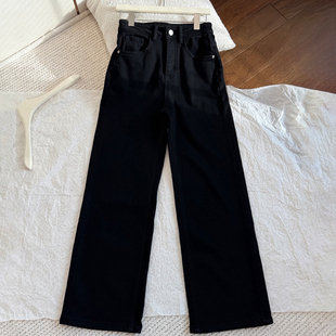女 Row微弹中高腰小直筒加绒牛仔裤 秋冬薄绒小黑裤 土耳其牛仔棉