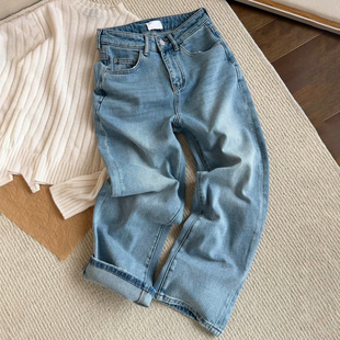 女 Row微宽松高腰直筒九分牛仔裤 客订出口单 土耳其进口长绒棉料