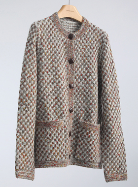 非市场通货！L/P山羊绒桑蚕丝混纺花纱 女士T@y圆领针织开衫外套