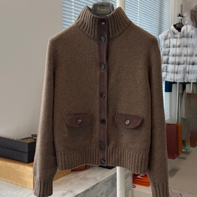 LP羊绒拼皮针织外套飞行员夹克女