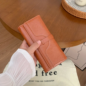 简约纯色长款 小众新款 韩版 女士钱包大容量多功能油蜡皮手拿手机包