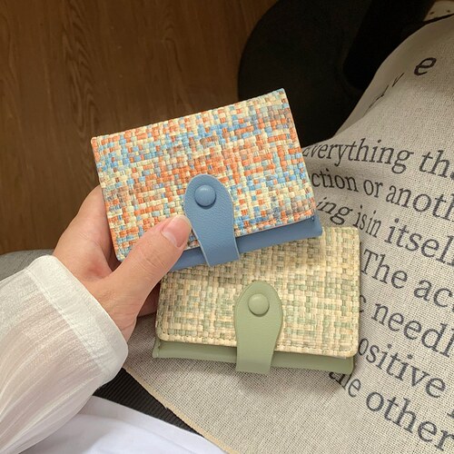 小众编织纹折叠搭扣钱包女短款