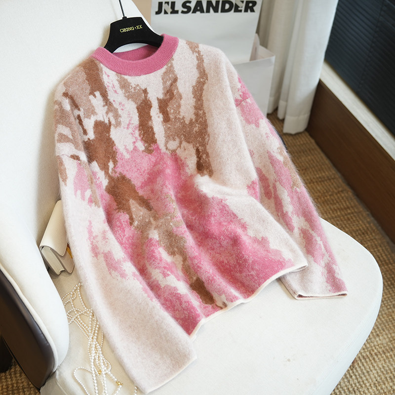 虫小小羊绒羊毛拉毛提花针织衫女