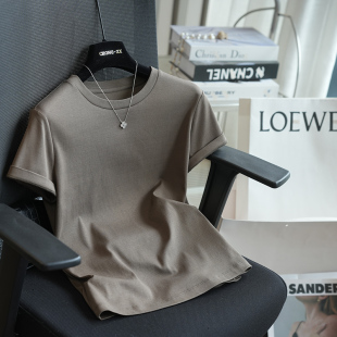 上衣2026春夏新款 T恤女短款 A104E TH纯棉休闲纯色圆领短袖 虫小小