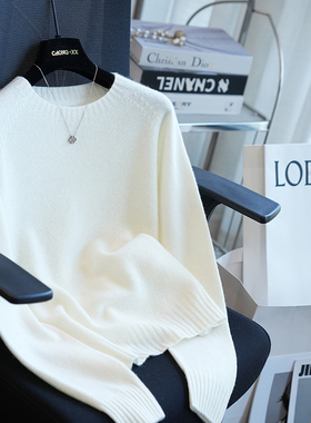 虫小小 无缝一体绵羊毛牦牛绒圆领针织衫女毛衣内搭打底秋冬A83F