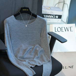 针织衫 长袖 女打底内搭毛衣秋A50E 新澳100绵羊毛一字领修身 虫小小