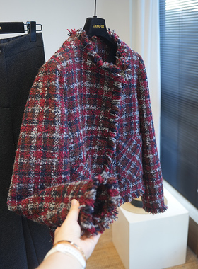 虫小小 质感轻奢小香风羊毛粗花呢编织毛呢外套女短款棉服冬A82Q