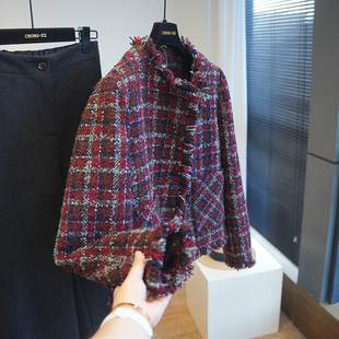 虫小小 棉服冬A82Q 质感轻奢小香风羊毛粗花呢编织毛呢外套女短款