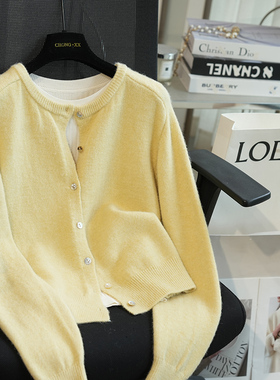 虫小小 可机洗圆领短款针织开衫女长袖打底毛衣外套秋冬新款A61D