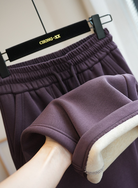 虫小小 抽绳高腰加绒加厚保暖显瘦直筒阔腿长裤女休闲裤秋冬A68M