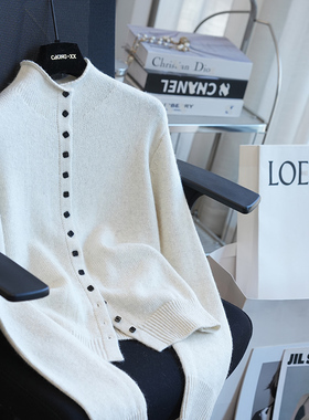 虫小小 2025秋冬新款绵羊毛立领针织开衫女毛衣内搭外穿上衣A82B