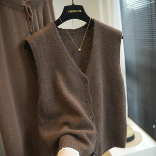叠穿马甲背心毛衣秋冬A54G 针织开衫 虫小小 100牦牛绒软糯V领无袖