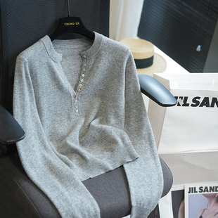 针织衫 绵羊毛半开领纽扣长袖 上衣女毛衣秋冬A56G 明星同款 虫小小