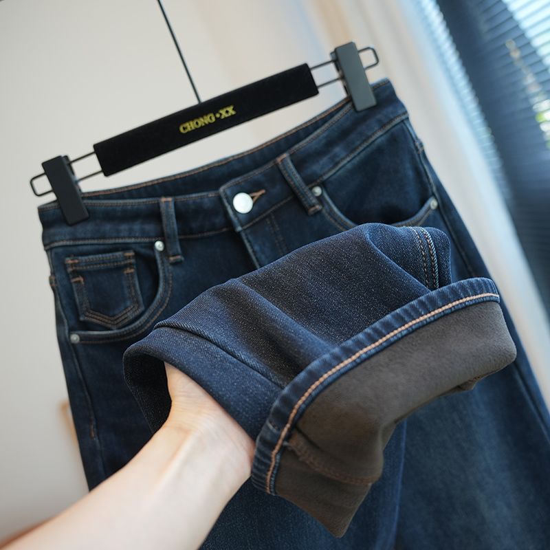 虫小小黄金绒高腰微喇牛仔裤女