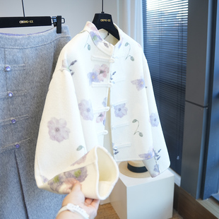 大衣女外套冬A87K 国风立领盘扣绵羊毛双面呢短款 虫小小 新中式