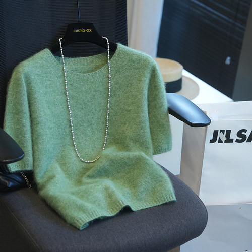 虫小小绵羊毛山羊绒拉毛短袖毛衣