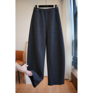 A82P 女休闲长裤 虫小小2025秋冬新款 老钱风松紧高腰雪花毛呢弯刀裤
