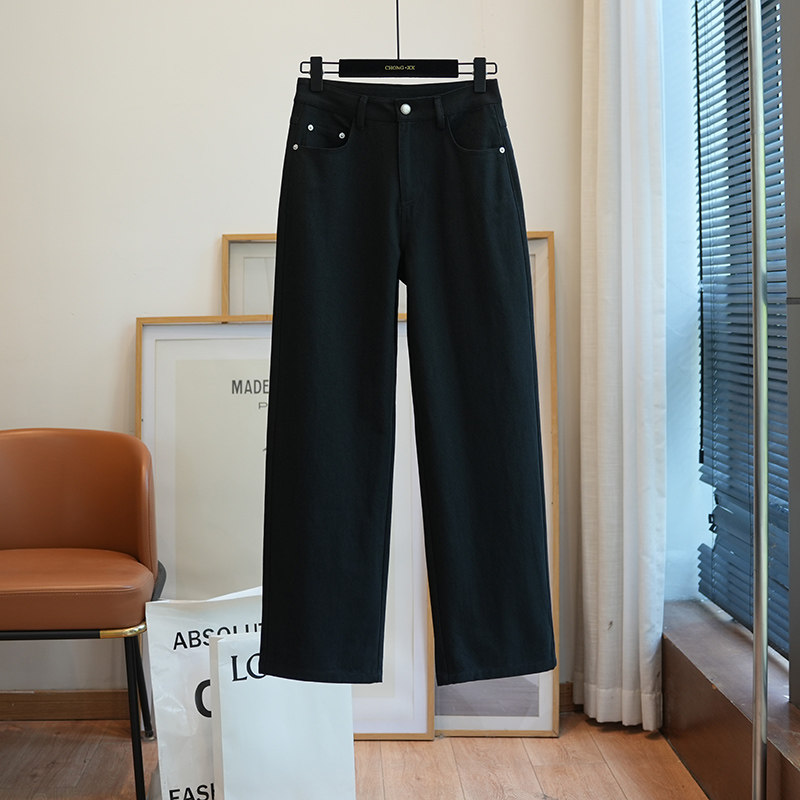 虫小小高腰直筒窄版阔腿牛仔裤