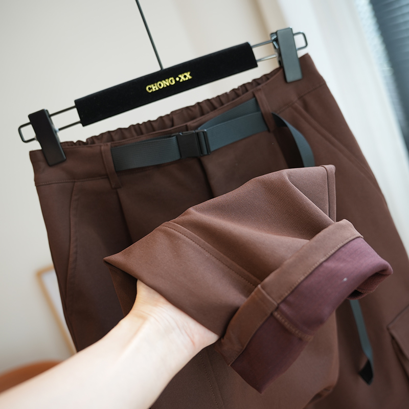 虫小小腰带松紧高腰阔腿工装裤