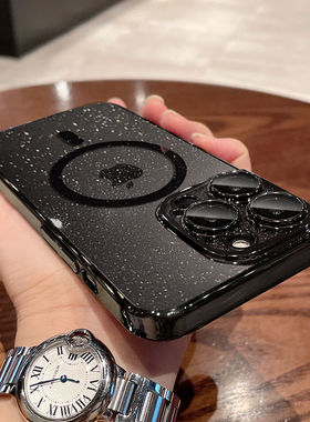 轻奢高级感适用苹果15promax手机壳新款超薄ipho闪粉ne14透明16磁吸充电13por镜头膜防摔套12网红plus硅胶硬