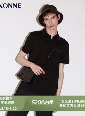 VSKONNE威斯康尼男POLO衫新品黑色翻领中青年休闲易打理短袖T恤