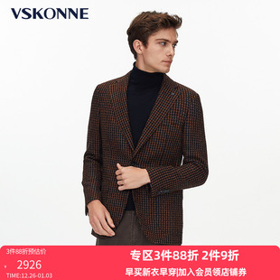 VSKONNE威斯康尼商场休闲西服男意大利羊驼毛咖色千鸟格小西装 男