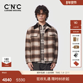 新款 CNC男装 25冬季 羊毛羊驼混纺男夹克复古格纹翻领撞色保暖外套