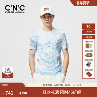 CNC男装2025春夏玩偶创意设计短袖T恤男士圆领潮流满版印花短T