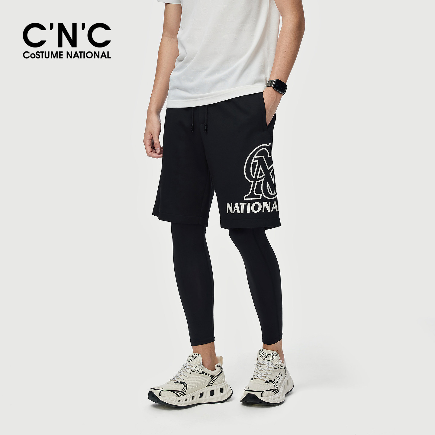 CNC男装夏季新款男士五分裤品牌大logo刺绣运动直筒宽松休闲短裤