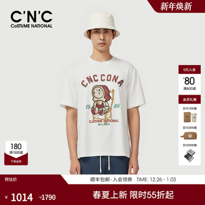 CNC男装25春夏新款字母潮玩公仔系列短袖T恤圆领休闲纯棉体恤