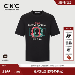 CNC男装25春夏撞色字母图案刺绣印花短袖T恤男品牌logo图案体恤