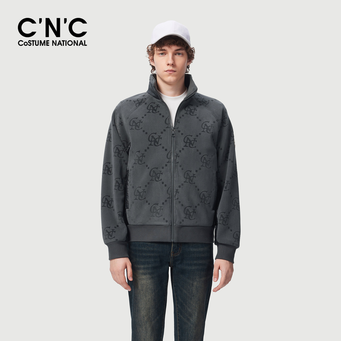 cncn男装26秋冬新款男士灰色毛绒剪花保暖短款棉服