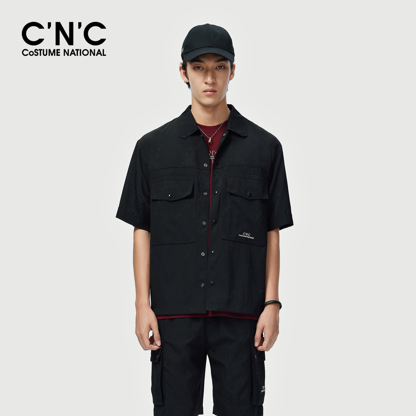 CNC男装夏季新款刺绣男士短袖夹克宽松薄款休闲翻领衬衫式夹克