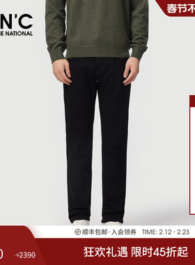 CNC男装25秋冬新款男士磨毛牛仔裤黑色合身直筒logo牛仔长裤