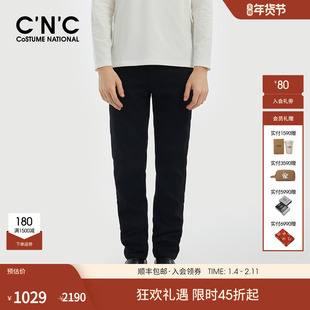 CNC男装秋冬新款黑色经典薄绒牛仔裤男士五袋牛仔裤