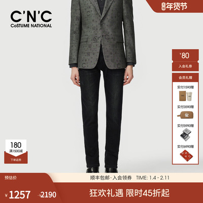 CNC男装25秋冬新款压凸LOGO磨毛保暖弹力水洗牛仔裤男士律动系列