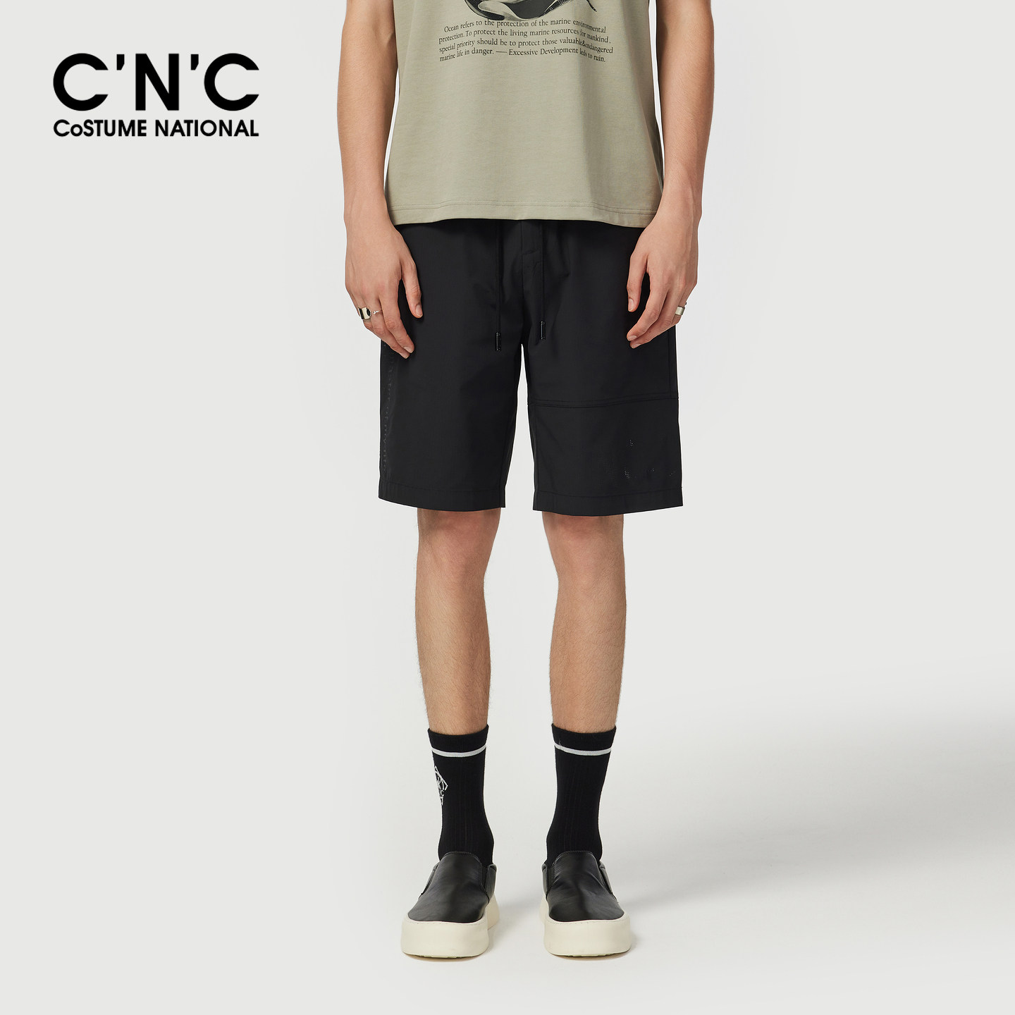 CNC男装26夏季男士休闲短裤品牌印花宽松薄款舒适轻奢五分裤